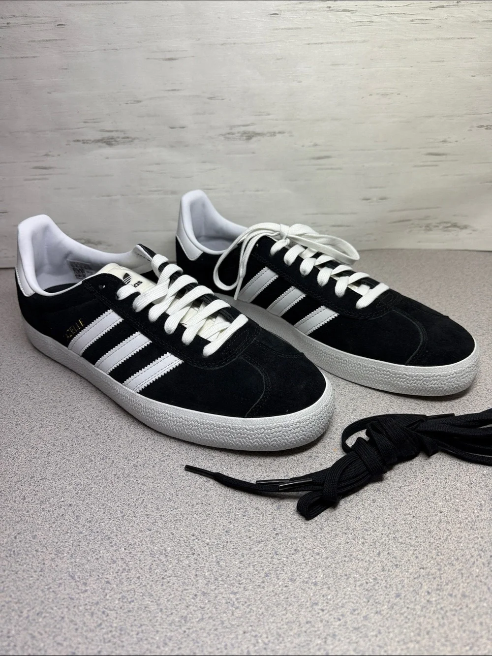 adidas Black and White Suede Sneakers with White Stripes